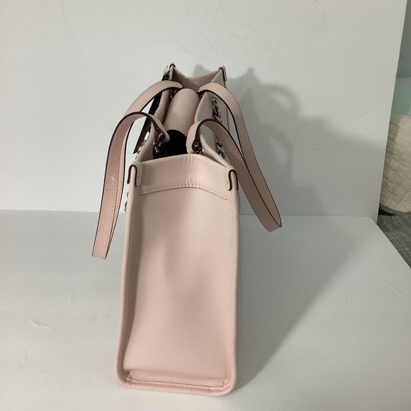 NWT KARL LAGERFELD LARGE BAG TOTE SATCHEL POWDER PINK  LEATHER SILVER CHAIN - Picture 6 of 12